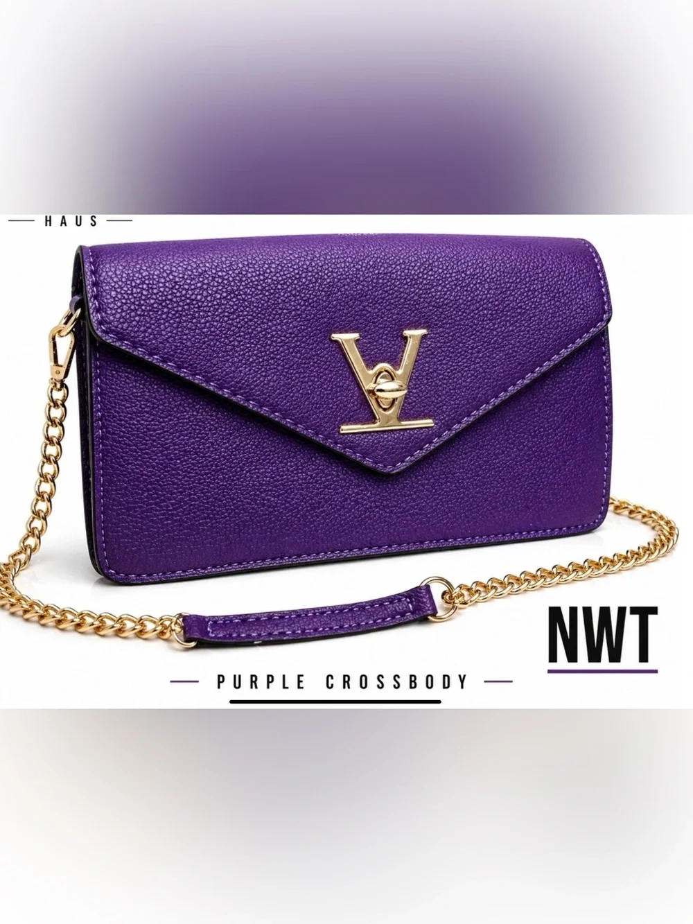 Luxury Purple Crossbody Wallet with Gold Chain